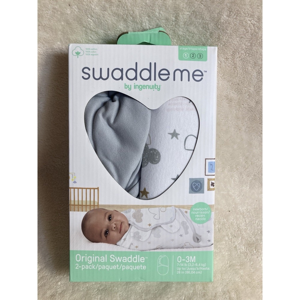 2pk of Swaddle Me Original Swaddle Baby Blanket New in Box Gray White newborn